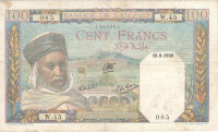 100 франков 1939 года. Алжир. р85