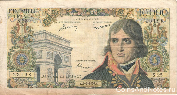 10 000 франков 06.09.1956 года. Франция. р136а