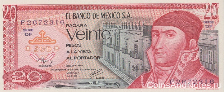 20 песо 08.07.1977 года. Мексика. р64d(3)