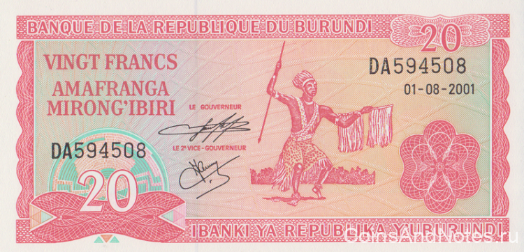 20 франков 2001 года. Бурунди. р27d(01)
