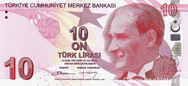10 лир 2009 года. Турция. р223(2)
