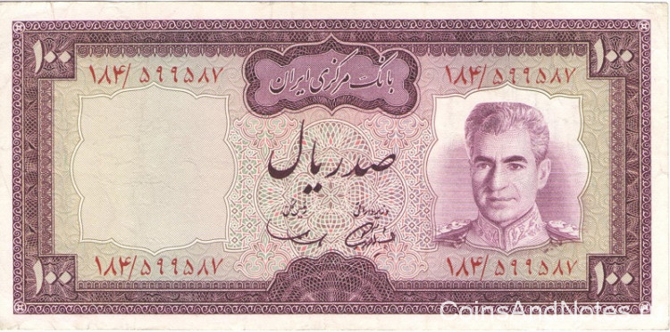 100 риалов  1971-1973 годов. Иран. р91а