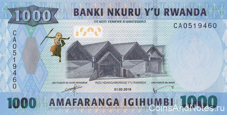 1000 франков 01.02.2019 года. Руанда. р39