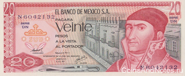 20 песо 08.07.1977 года. Мексика. р64d(4)