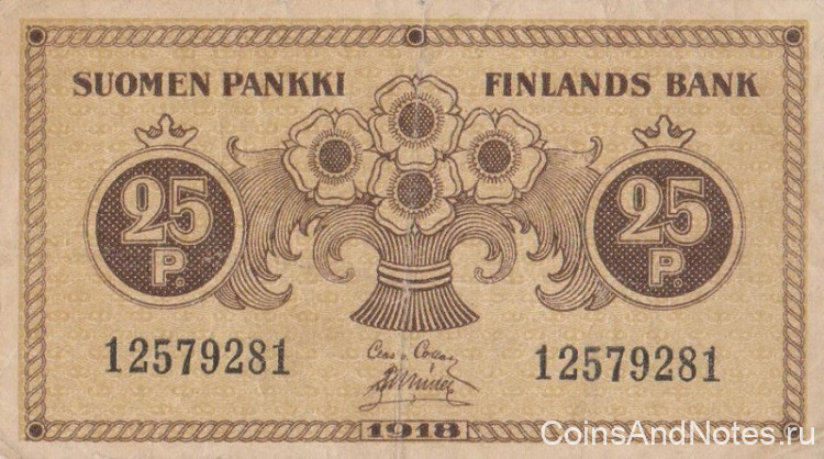 25 пенни 1918 года. Финляндия. р33(3)
