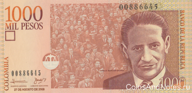 1000 песо 2008 года. Колумбия. р456j