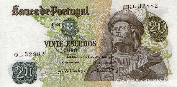 20 эскудо 27.07.1971 года. Португалия. р173(3)
