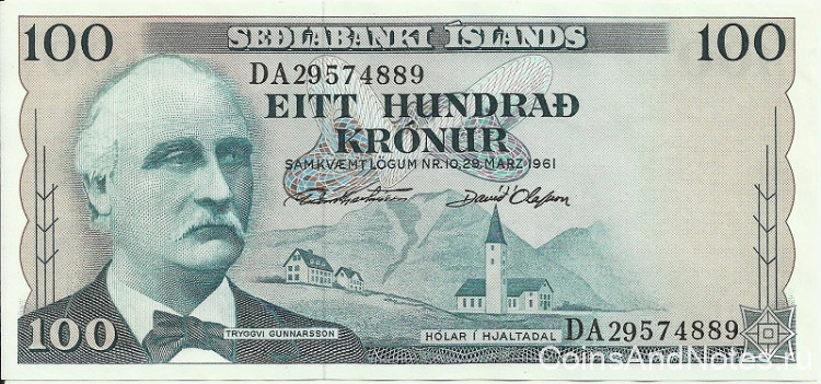 100 крон 29.03.1961 года. Исландия. р44а(11)