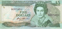 5 долларов 1988-1993 годов. Карибские острова. р22u