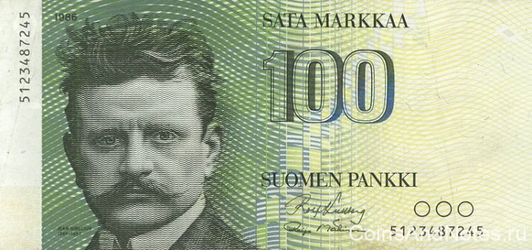 100 марок 1986 года. Финляндия. р115а(10)