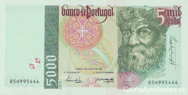 5000 эскудо 1998 года. Португалия. р190е(1) 5000 эскудо 1998 года. Португалия. р190е(1)