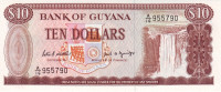 10 долларов 1966-1992 годов. Гайана. р23d