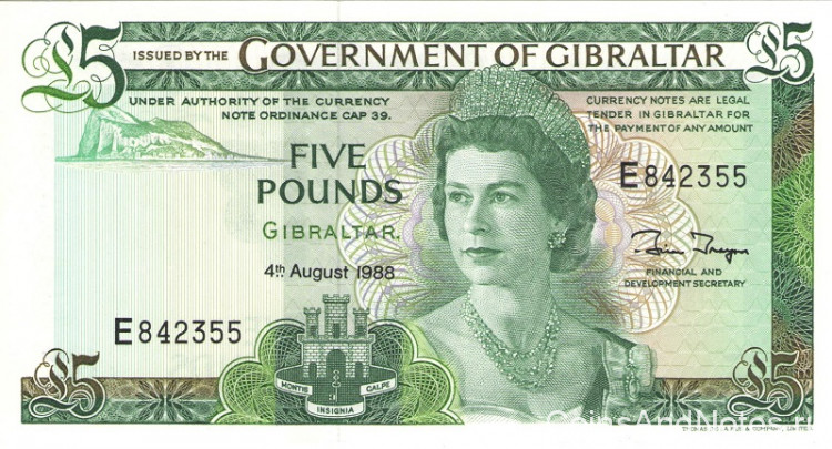 5 фунтов 1988 года. Гибралтар. р21b