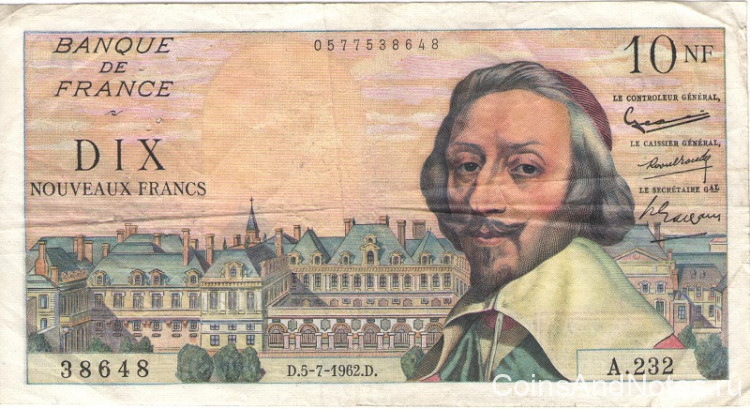 10 франков 05.07.1962 года. Франция. р142