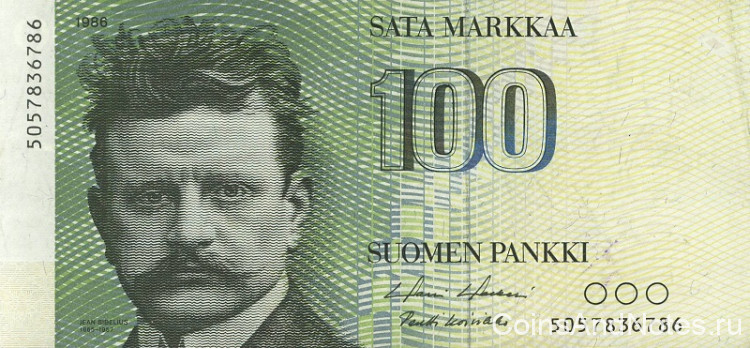 100 марок 1986 года. Финляндия. р115а(21)