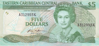 5 долларов 1986-1988 годов. Карибские острова. р18к