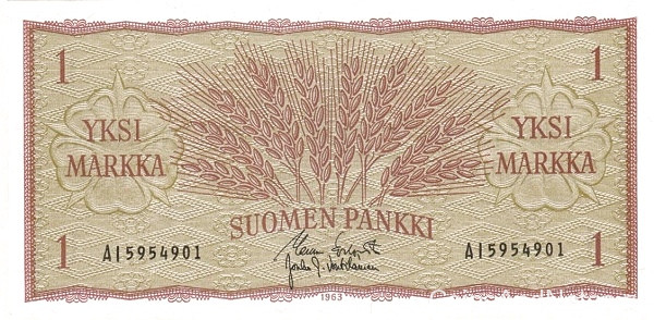 1 марка 1963 года. Финляндия. р98а(35)