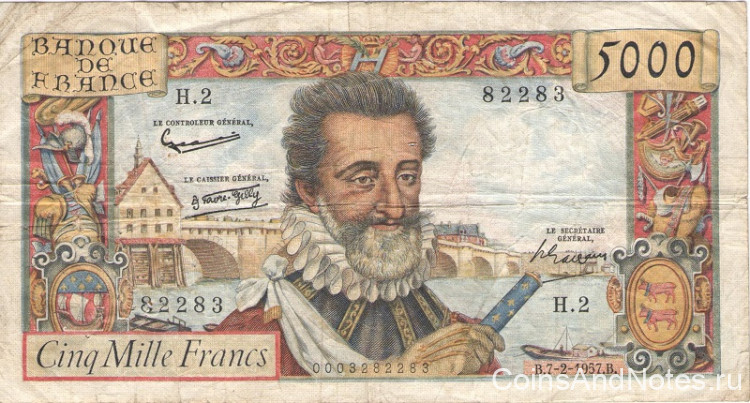 5000 франков07.02.1957 года. Франция. р135а