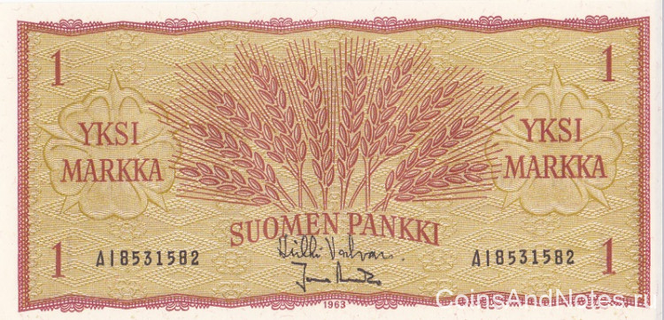 1 марка 1963 года. Финляндия. р98а(41)