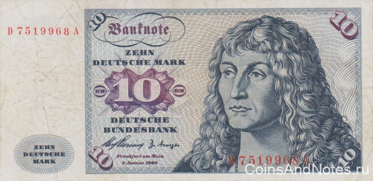 10 марок 1960 года. ФРГ. р19а