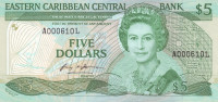5 долларов 1986-1988 годов. Карибские острова. р18l