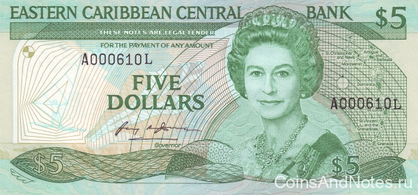5 долларов 1986-1988 годов. Карибские острова. р18l