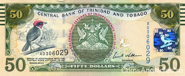 50 долларов 2012 года. Тринидад и Тобаго. р53