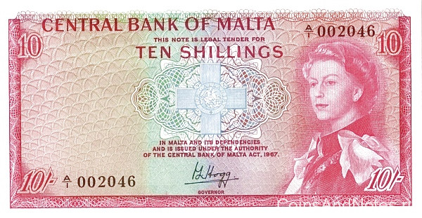 10 шиллингов 1967 года. Мальта. р28