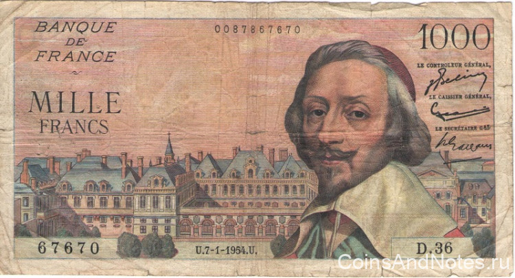 1000 франков 07.01.1954 года. Франция. р134а