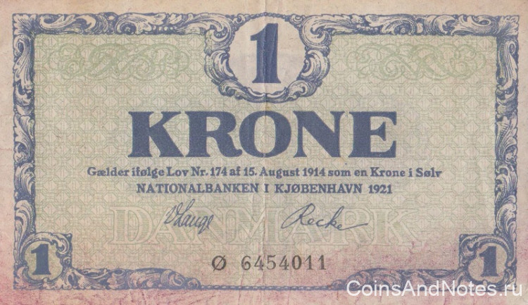 1 крона 1921 года. Дания. р12f