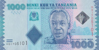 Банкнота 1000 шиллингов 2019 года. Танзания. р41с