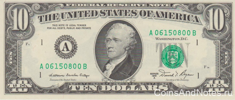10 долларов 1981 года. США. р470b(A)