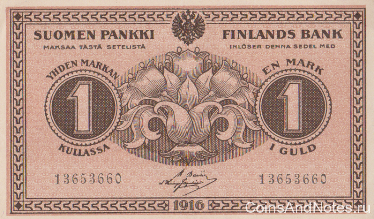 1 марка 1916 года. Финляндия. р19(7)