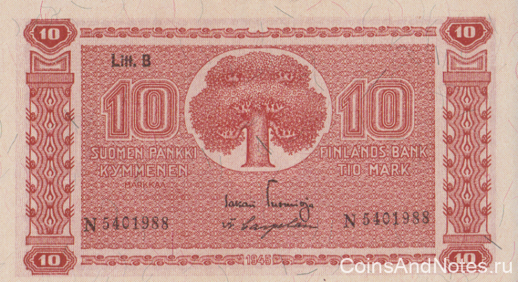 10 марок 1945 года. Финляндия. р85(18)