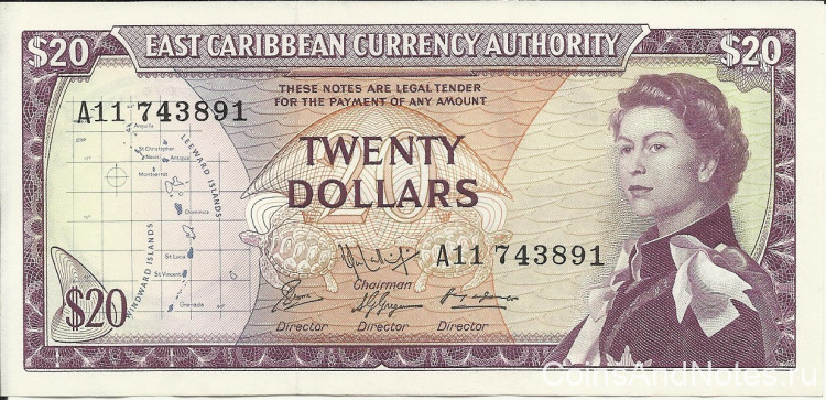 20 долларов 1965 года. Карибские острова. р15g(1)