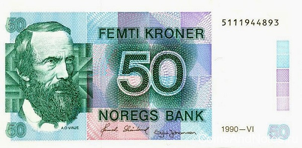 50 крон 1990 года. Норвегия. р42е