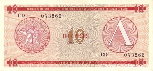 10 песо 1985 года. Куба. рFX4