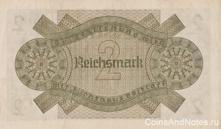 2 рейхсмарки 1940-1945 годов. Германия. Оккупированные территории. рR137а 2 рейхсмарки 1940-1945 годов. Германия. Оккупированные территории. рR137а