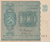 100 марок 1945 года. Финляндия. р80а(3)