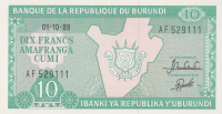 10 франков 1989 года. Бурунди. р33b(89)