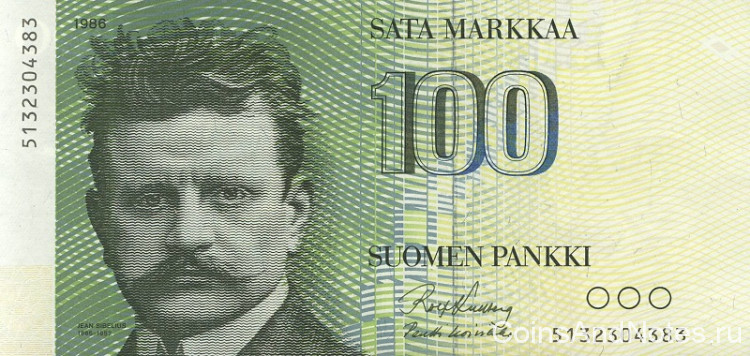 100 марок 1986 года. Финляндия. р115а(9)