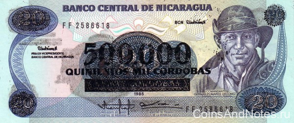 500 000 кордоба 1985 (1990) года. Никарагуа. р163