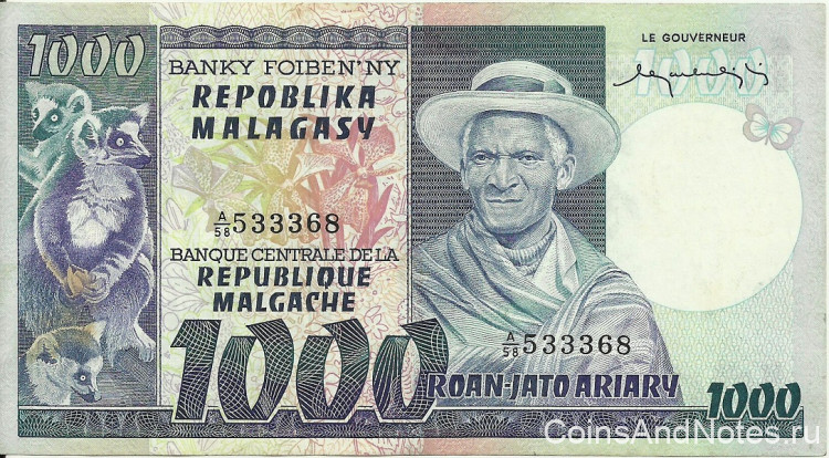1000 франков 1974-1975 годов. Мадагаскар. р65а