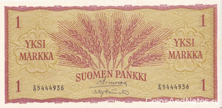 1 марка 1963 года. Финляндия. р98a(15)
