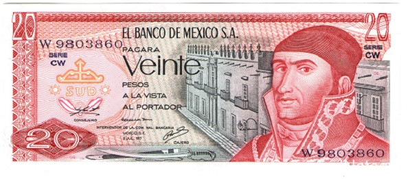 20 песо 1977 года. Мексика. р64d(1)