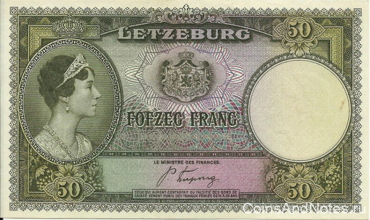 50 франков 1944 года. Люксембург. р46