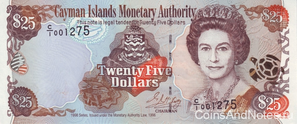 25 долларов 1998 года. Каймановы острова. р24