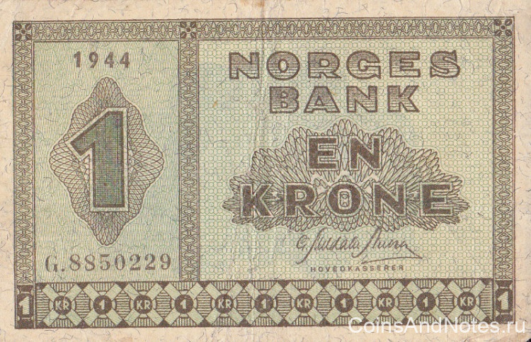 1 крона 1944 года. Норвегия. р15а