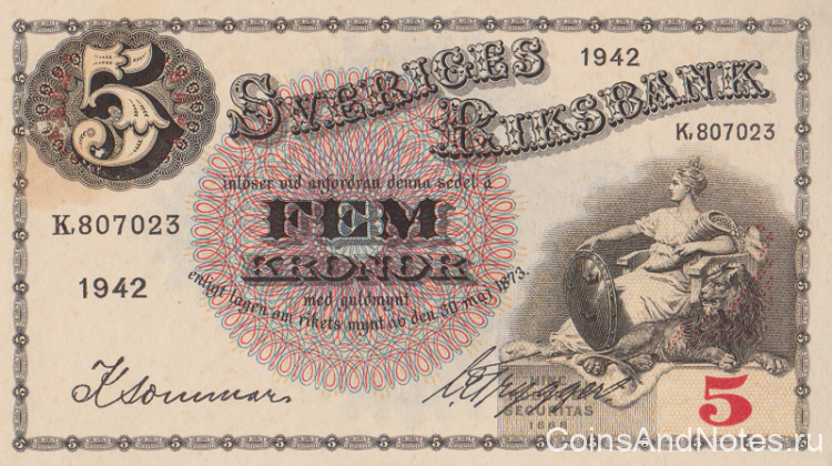 5 крон 1942 года. Швеция. р33у(2)
