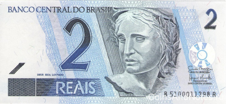 2 реала 2001-2012 годов. Бразилия. р249е